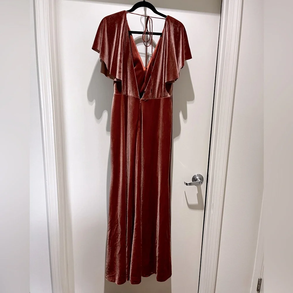 Jenny Yoo Ellis Flutter-Sleeve Open-Back Stretch Velvet Gown~ size 14 - Picture 8 of 12